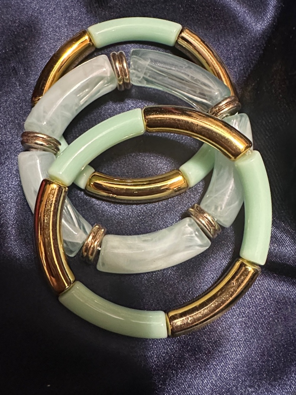 Gold and Mint Green Stretch Bracelet Set - Women Jewelry